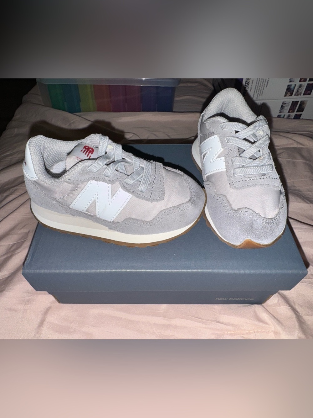 New Balance Kids Light Gray Suede & Mesh Sneakers